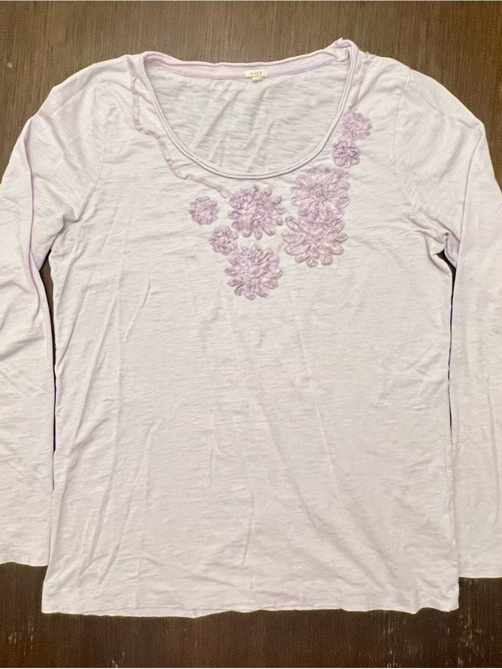 J. Crew Medium Light Lavender Floral Appliqué Long Sleeve Tee